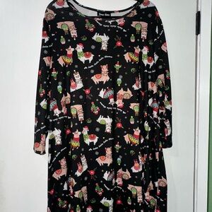 Black Christmas Dress with Festive Llama Print